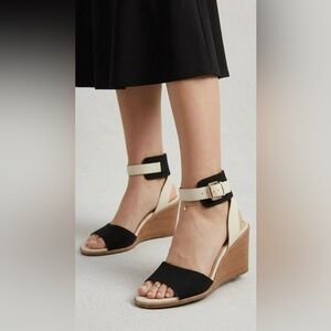 Karl Lagerfeld Black and Stone Leather Wedge Heels